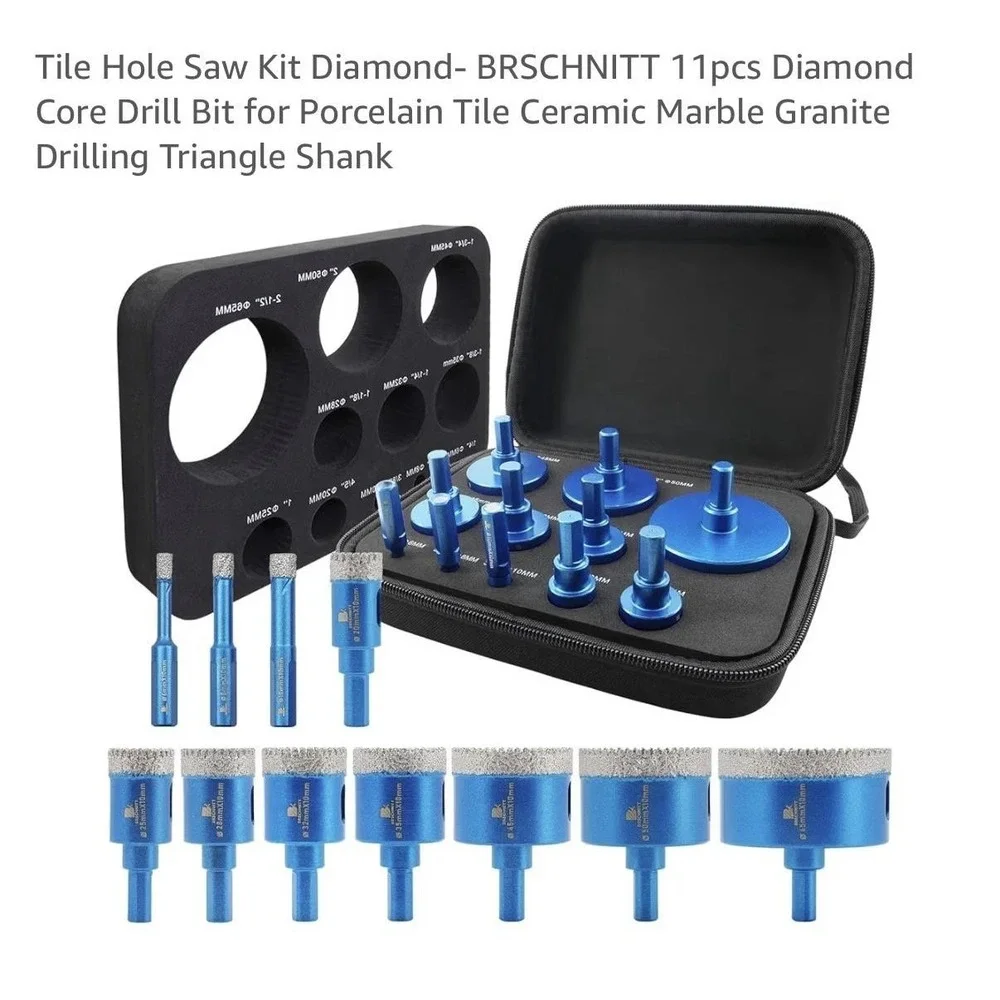 ZNXIMER Diamond Hole Saw Core Drill Bit 11 Piece‎ Set 6-65mm Blue Tile Ceramic